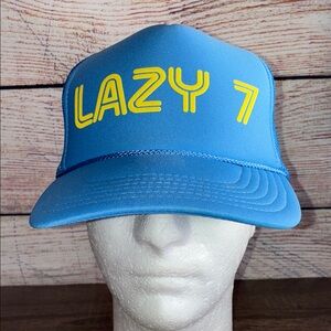 EUC OTTO Blue Trucker Hat with Yellow Lazy 7 Ranch Logo